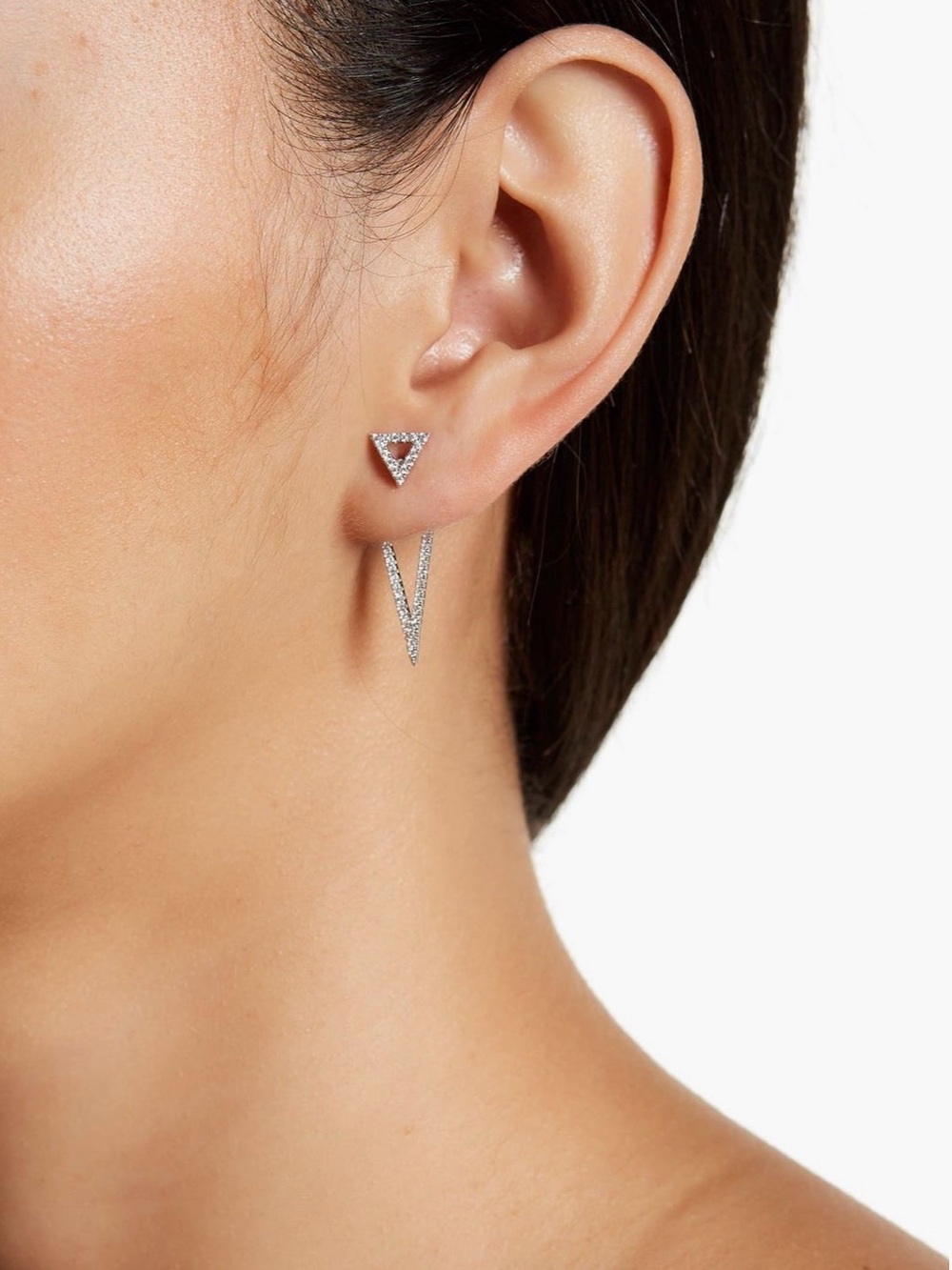 Adornia Swarovski Double Triangle Post Earrings White Rhodium Plated